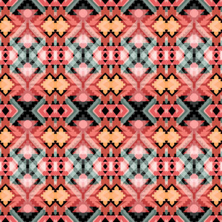Bright seamless geometric pattern with tribal motifs. Ornament for your textiles. Ethnic print. illustration.のイラスト素材