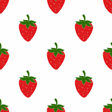 Red strawberries on a white background. Fruit wallpaper. Vintage illustration.のイラスト素材