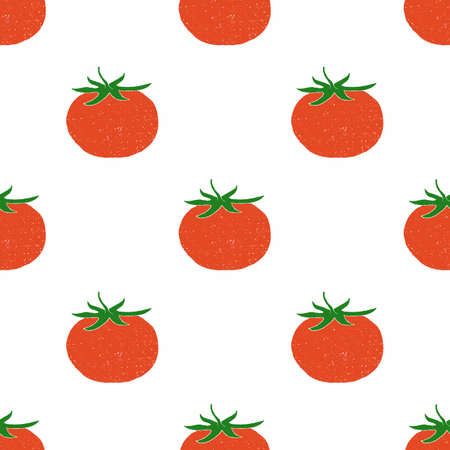 Cartoon tomatoes on a white background. Seamless summer pattern. illustration drawn by hand.のイラスト素材