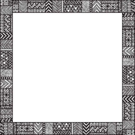 Ethnic frame for your text. Empty space. Black and white illustration.のイラスト素材
