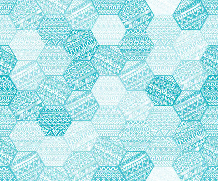 Seamless pattern of hexagons in a patchwork style. Ethnic and tribal motifs. Geometric ornament...