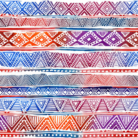 Seamless geometric pattern. Grungy texture. Watercolor stripes. Tribal and ethnic motifs. Handmade....