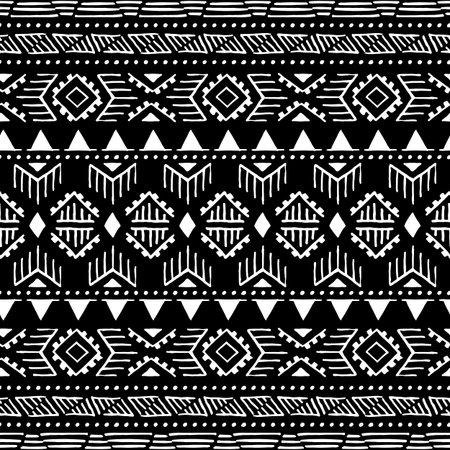 Seamless ethnic pattern. Aztec and tribal motifs. Ink geometric elements. Striped print for your...