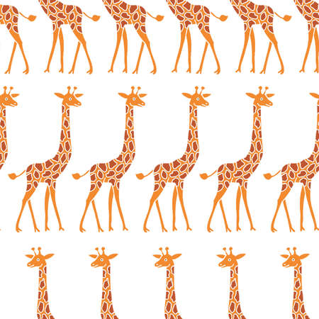Giraffe - seamless pattern. Cute animals on a white background. Summer print for textiles. Vector illustration.のイラスト素材