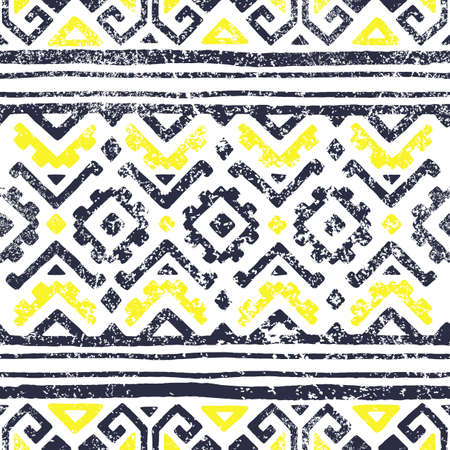 Seamless geometric pattern. Ethnic and tribal motifs. Grunge texture. Print for your textiles. Vector illustration.のイラスト素材