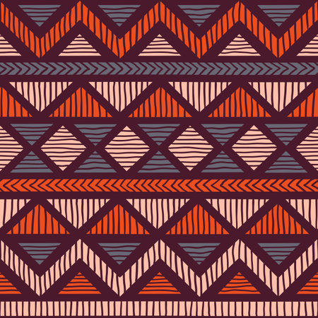 Seamless ethnic and tribal pattern. Handmade, horizontal stripes. Print for textiles, vector...
