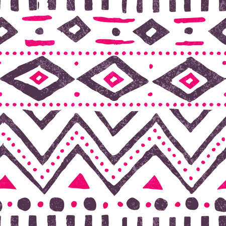Seamless ethnic pattern. Cute vintage print. White, purple and pink colors. Vector illustration.