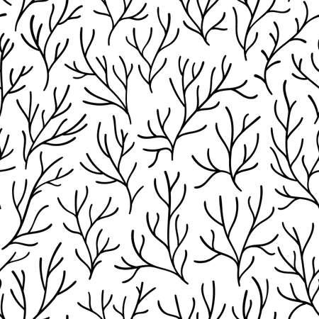 Branches without leaves on a white background. Handmade in doodle  style. Simple print for textiles.のイラスト素材