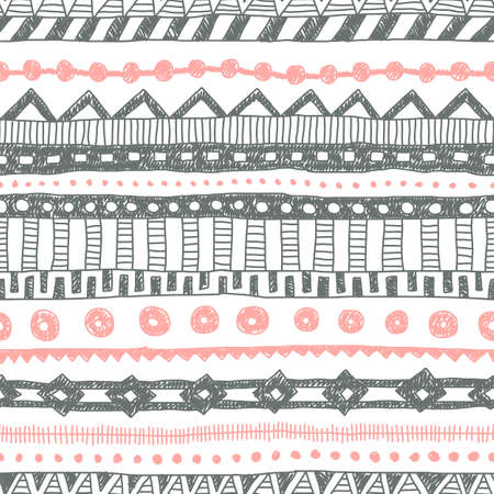 Striped ethnic pattern painted in pencil. Vintage striped print.のイラスト素材