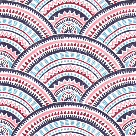 Japanese seigaiha wave pattern. Ethnic print for textiles. Aztec and tribal motifs. Wavy wallpaper drawn by hand.のイラスト素材
