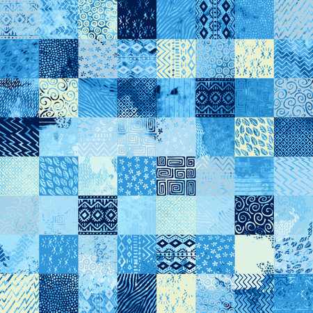 Seamless watercolor pattern in patchwork style. Ethnic and tribal motifs. Set of square elements...