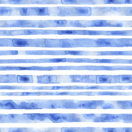 Blue and white striped watercolor pattern. Brush print on paper.のイラスト素材