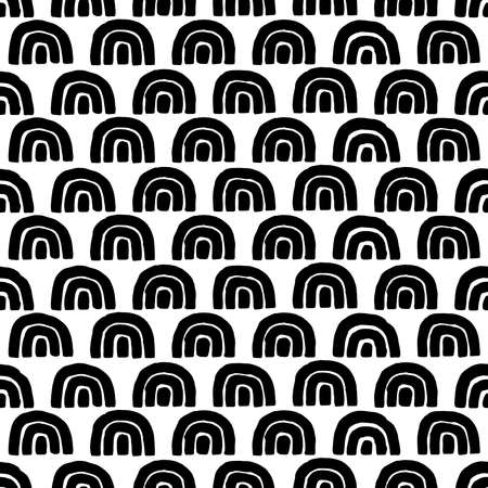Cute seamless black and white pattern. Doodle style wavy print. Simple ornament for textiles, wrappers, packaging.のイラスト素材