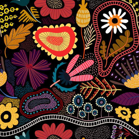 Cute seamless pattern in polka dot style. Summer and spring floral print for textiles. Handmade.