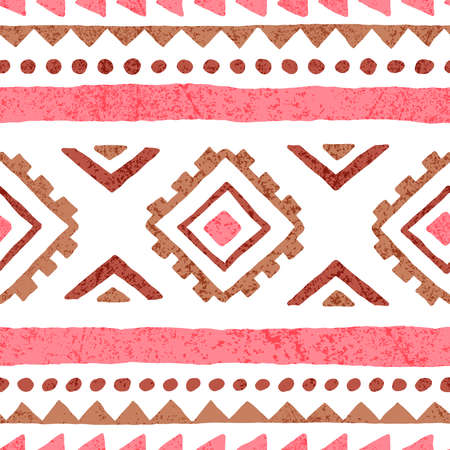 Cute seamless tribal pattern. Simple pink and white vintage geometric background. Print for home textiles, packaging, wallpaper.のイラスト素材