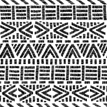 Embroidered ethnic seamless pattern. Aztec and tribal motifs. Striped ornament . Print in the bohemian style.のイラスト素材