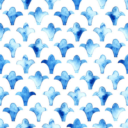 White and blue seamless watercolor pattern. Cute print for textiles. Vector illustration.のイラスト素材