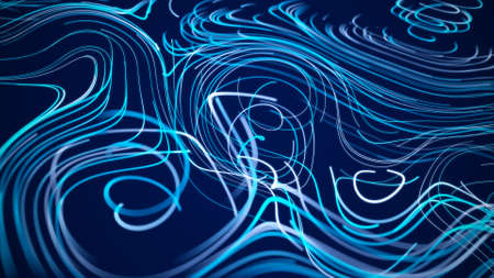 Flow of colored particles. Big data visualization. Digital technology wave. Futuristic cyberspace. Abstract cyber security background. 3D rendering.の写真素材