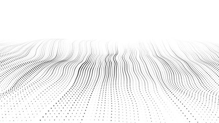 Futuristic technology wave. Digital cyberspace. Abstract vector wave with moving particles. Big data analytics.のイラスト素材