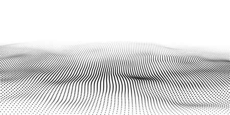 Futuristic technology wave. Digital cyberspace. Abstract vector wave with moving particles. Big data analytics.のイラスト素材