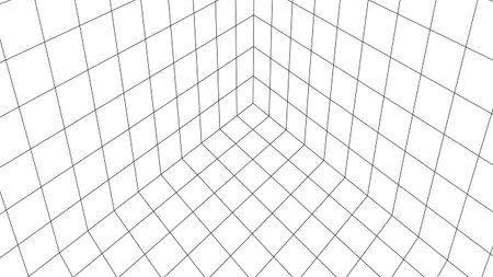 3D wireframe room on the white background. Vector perspective grid. Box with digital space.のイラスト素材