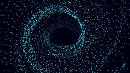 Abstract wireframe tunnel. Vector blue wormhole. 3D portal grid. Futuristic fantasy funnel.のイラスト素材