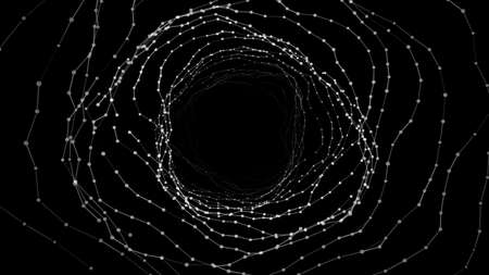 Abstract wireframe tunnel. Vector black wormhole. 3D portal grid. Futuristic fantasy funnel.のイラスト素材