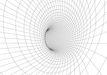 Abstract wireframe tunnel. Light science wormhole. Vector 3D portal grid. Futuristic fantasy funnel.のイラスト素材