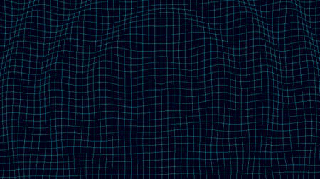 Abstract distorted wireframe wave. Vector curve surface background. Technology grid pattern. Blue mesh wave.のイラスト素材