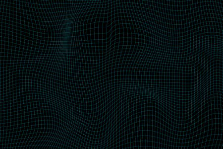 Abstract distorted wireframe wave. Vector curve surface background. Technology grid pattern. Green mesh wave.のイラスト素材