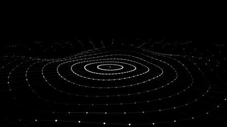 Futuristic circle wave. Vector dark cyberspace. Abstract music sound wave with dots. White moving particles on a black background.のイラスト素材