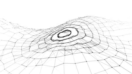 Futuristic circle wave. Vector white cyberspace. Abstract music sound wave with dots. Black moving particles on a white background.のイラスト素材