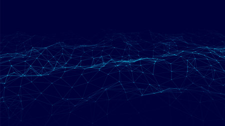 Abstract vector technology wave of particles. Big data visualization. Dark background with motion...