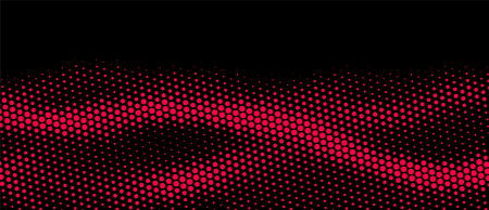 Abstract vector halftone background with circles. Dynamic wave of particles. Pattern design elements with red gradient.のイラスト素材