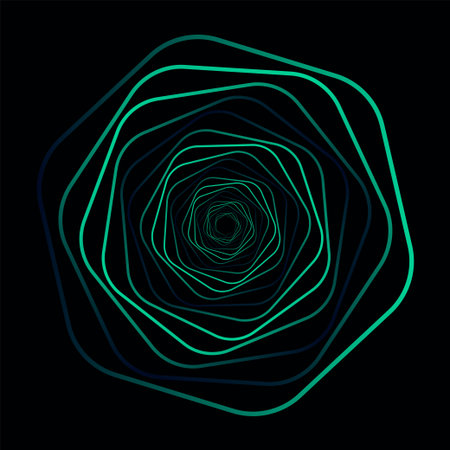 Twisted pink spiral. Sacred geometry. Tunnel with lines in the form of a hexagon. Vector geometric...