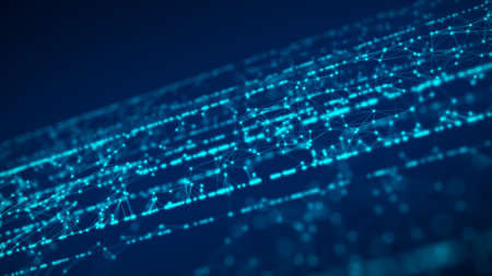 Future digital cyberspace with moving particles. Sorting and analysis digital data. Technology matrix algorithm. Security storage data. 3d rendering.の写真素材