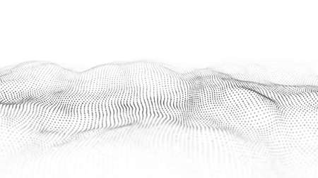 Abstract technology wave of particles. Big data visualization. Light background with motion dots. Artificial intelligence. 3d rendering.の写真素材