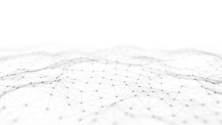 Abstract technology wave of particles. Big data visualization. Light background with motion dots and lines. Artificial intelligence. 3d rendering.の写真素材
