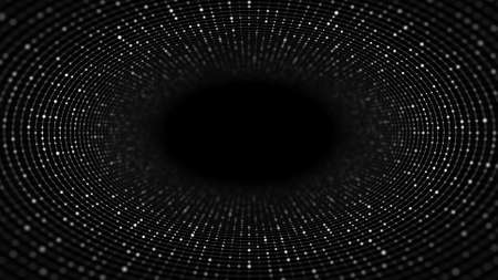 Abstract wireframe tunnel. Black wormhole. 3D portal grid. Futuristic fantasy funnel. 3d rendering.の写真素材