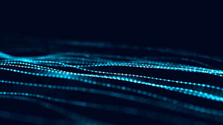 Molecular background with DNA. Network concept. Music sound wave. Big data visualization. Abstract connecting dots and lines on the dark backdrop.の写真素材