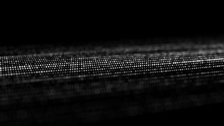 Abstract digital flow particles. Cyber network connection background. Big data visualization. Technology black backdrop. 3d rendering.の写真素材