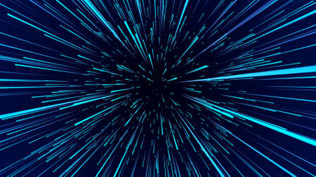 Abstract circular light speed background. Dynamic blue lines. Futuristic explosion of light. Colored rays in motion. Transfer of big data cyberspace. 3D rendering.の写真素材