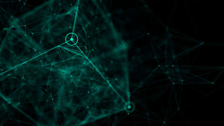 Technology block chain network connection. Big data visualization. Cyber security background. Green cube, consisting of block. 3D rendering.の写真素材