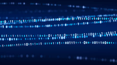 Technology binary code. Random falling blue digits on screen. Hacked software. Matrix sciense background. Big data analytics. 3D rendering.の写真素材