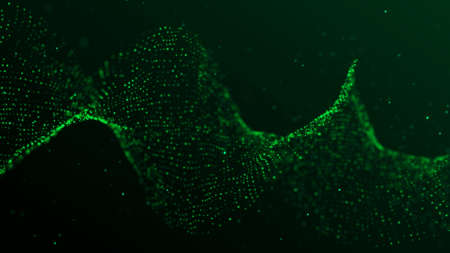 Molecular background with DNA. Network concept. Music sound wave. Big data visualization. Abstract connecting dots on the green backdrop.の写真素材