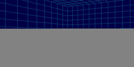 3D wireframe room on the blue background. Vector perspective grid. Box with digital space.のイラスト素材