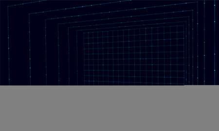 3D wireframe room on the blue background. Vector perspective grid. Box with digital space.のイラスト素材