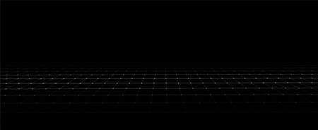 Technology wireframe landscape. Vector perspective grid. Digital space. Mesh on a black background.のイラスト素材