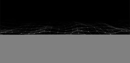 Abstract technology wave of particles. Big data visualization. Vector dark background with motion dots and lines. Artificial intelligence.のイラスト素材