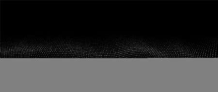 Futuristic digital wave. Dark cyberspace. Abstract vector wave with dots. White moving particles on a black background.のイラスト素材